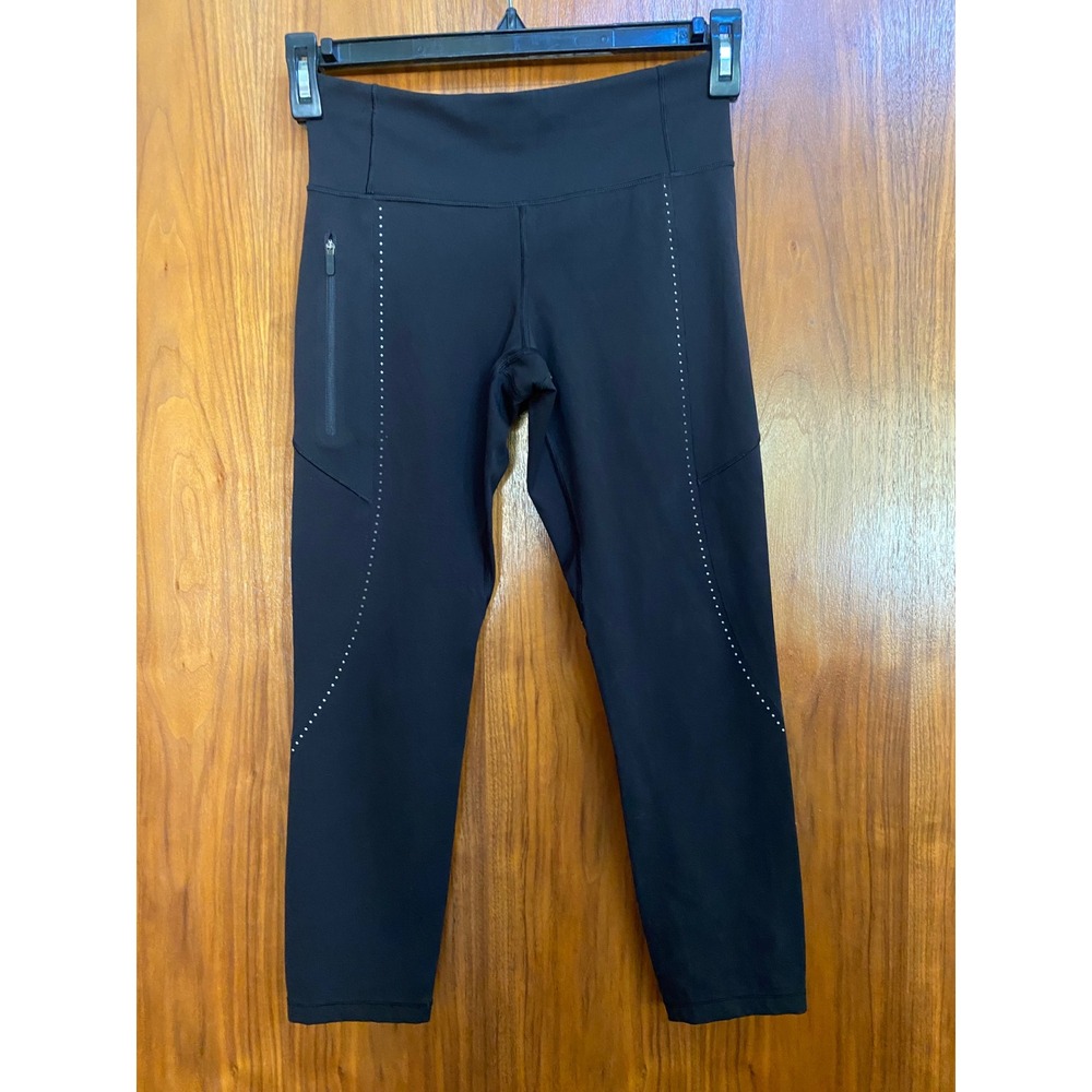 Lululemon Tight Stuff Crop Leggings Black Reflective Dots Size 6 Running Tights